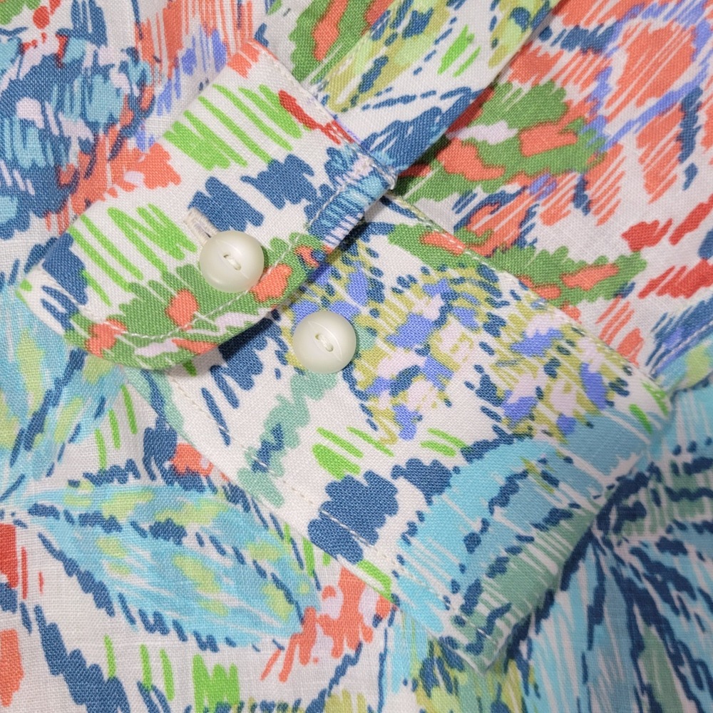 Tommy Bahama Fresca Gardens Button‎ Shirt Mens Medium 100% Linen Floral Colorful - Picture 15 of 16